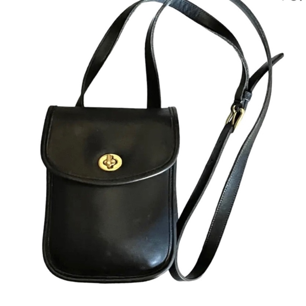 COACH Vintage Leather Scooter Crossbody Side Pack Turn-Lock Black 9978